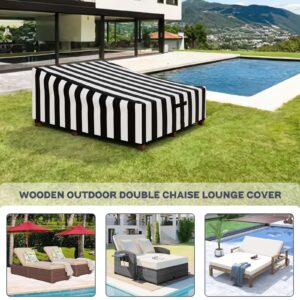 Hptmus Outdoor Double Wide Chaise Lounge Covers - Patio Chaise Lounge Covers Heavy Duty Waterproof Outdoor Patio Furniture Covers Lounge Chair Covers, 82"L x 57"W x 32"H(Black&White Stripe)