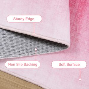 Collive Hot Pink 5x7 Area Rugs for Bedroom Girls, Contemporary Ombre Nursery Rug Washable Non-Slip Living Room Rugs, Soft Cute Baby Bedside Carpet for Dorm Playroom, Kids Room