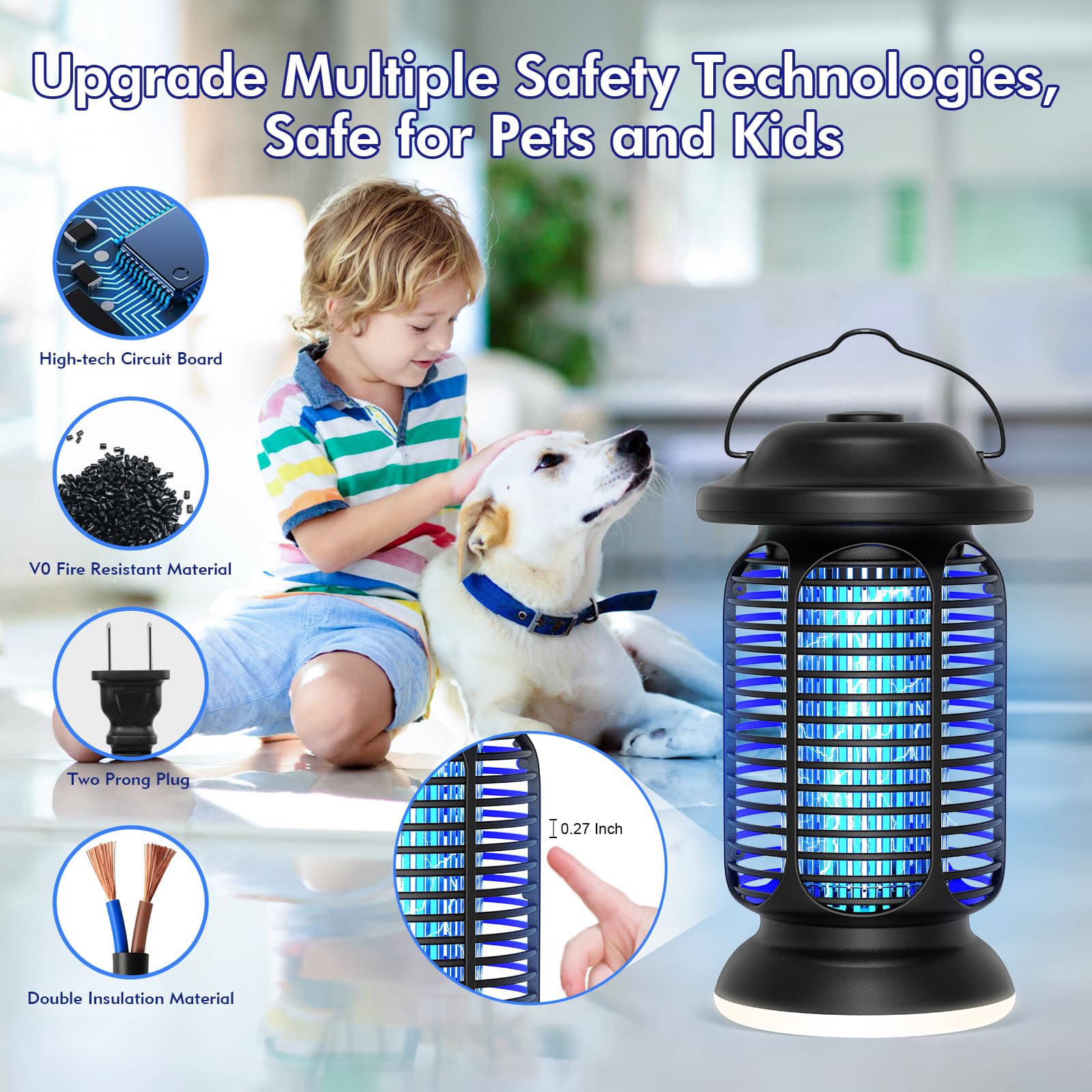 AMUFER Bug Zapper Outdoor & Indoor, Upgraded 18W Exclusive Blue-Violet Light with 2W LED Lamp, 100% Increase in Mosquito Control Effect, Coverage of 1/2-1 Acre, Fly Zapper for Patio, Backyard, Home