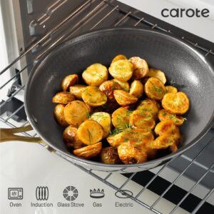 CAROTE Ceramic Tri-Ply Stainless Steel Cookware Set, 10Pcs Stainless Steel Pots and Pans with Tempered Glass Lids, Stay-Cool Handles, Dishwasher and Oven Safe up to 500°F