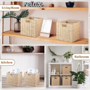 Vesici 12 Pcs Wicker Baskets Storage 11 Inch Wicker Baskets for Cube Rattan Storage Baskets Foldable Large Woven Wicker Basket with Handles for Organizer Shelves Pantry Living Room (Beige)