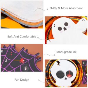 Crisky 100 Pcs Halloween Cocktail Napkins - 4 Assorted Design - Paper Cocktail Napkins for Halloween Party Decoration, 3-Ply,