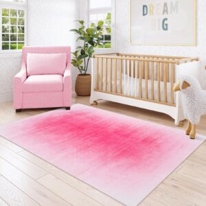 Collive Hot Pink 5x7 Area Rugs for Bedroom Girls, Contemporary Ombre Nursery Rug Washable Non-Slip Living Room Rugs, Soft Cute Baby Bedside Carpet for Dorm Playroom, Kids Room