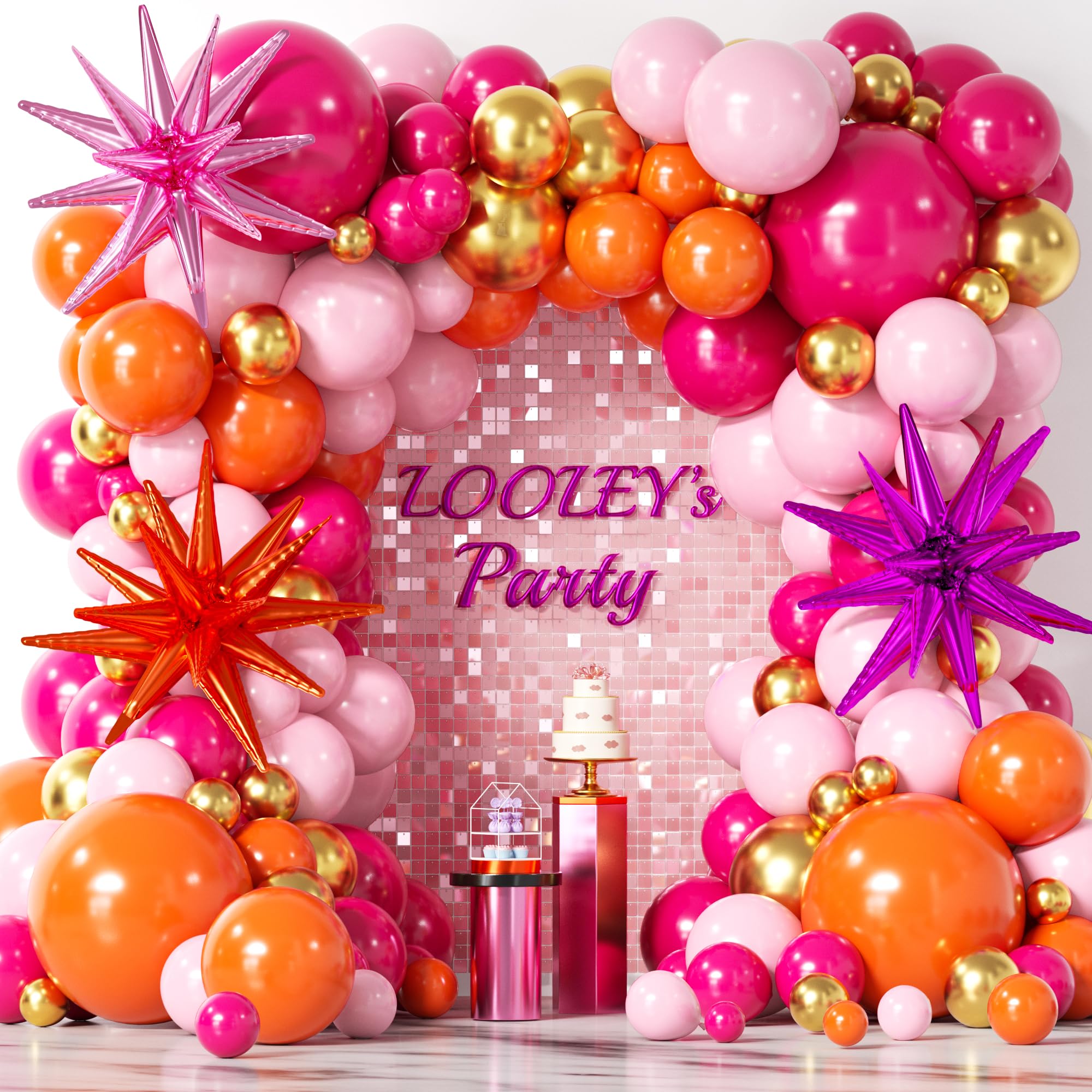 137Pcs Pink and Orange Balloons Garland Arch Kit with Stars - 5 10 12 18 inch Hot Pink Light Pink Orange Gold Latex Balloons for Birthday Baby Shower Graduation Tropical Party Decorations