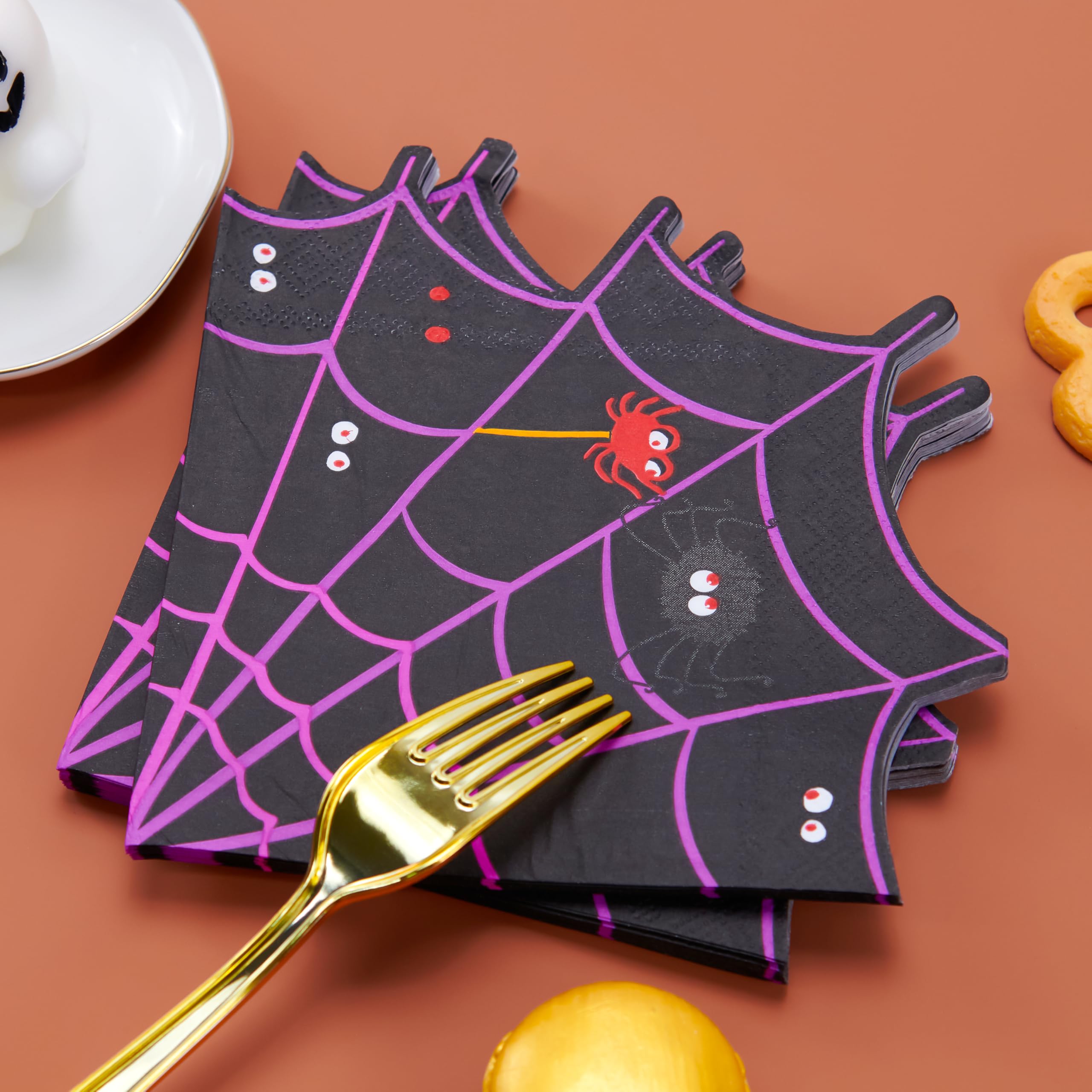 Crisky 100 Pcs Halloween Cocktail Napkins - 4 Assorted Design - Paper Cocktail Napkins for Halloween Party Decoration, 3-Ply,