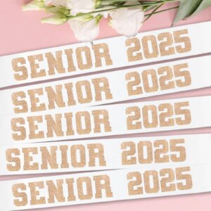 8 Pcs White Senior 2025 Sashes with Champagne Gold Glitter Letters - Graduation Celebration sash, Senior Sashes Class of 2025, Senior Cheer Sash, Class Competition Sashes, Graduation Party Supplies