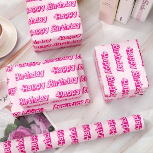 JarThenaAMCS Happy Birthday Wrapping Paper Mini Roll 17in x 32.8Ft Y2K Pink Gift Wrap Paper for Birthday Party Wrapping Supplies