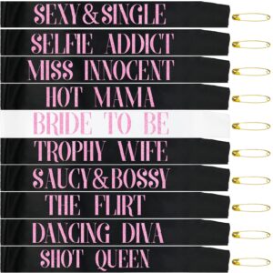 generic 10 pcs bachelorette party sashes set - white bride to be sash and black bridesmaid sashes for bachelorette party bridal shower and hen party decorations favors (glitter hot pink letters)