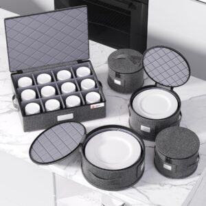 China Storage Containers Hard Shell Box for Moving Dishes, Plate, Saucers, Dinnerware, Mugs, Wine and Glasses Quilted Organizer Dividers for Packing Fine China Storage Containers 5Piece Grey