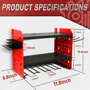 Quibbay Power Tool Organizer Wall Mount, Utility Racks with 4 Drill Holder for Garage Organization, Drill Holder Wall Mount with 2 Side Pegboards with Hooks, Tool Shelf with Screwdriver/Plier/Hammer