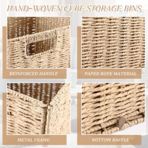 Vesici 12 Pcs Wicker Baskets Storage 11 Inch Wicker Baskets for Cube Rattan Storage Baskets Foldable Large Woven Wicker Basket with Handles for Organizer Shelves Pantry Living Room (Beige)