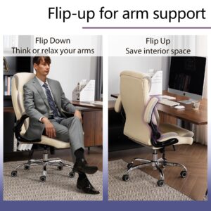 Executive Office Chair,Ergonomic Desk Chair with Adjustable Flip-Up Arms,Computer Office Desk Chair with Rocking Function(Cream)