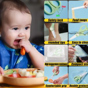 Baby Food Scissors with Travel Case and Tongs Set, Fully Detachable Ceramic Kids Food Scissors with Safety Lock, Dishwasher Safe, Ideal for Noodles, Meats, Vegetables, Pizza and Fruits (A)