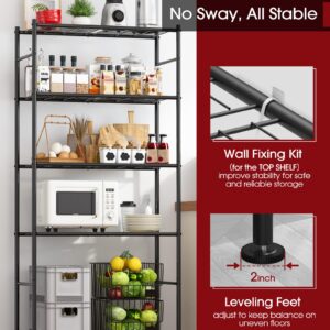 Sakugi Storage Shelves - 5 Tier Shelf Organizer, Heavy Duty Garage Shelving Unit with Leveling Feet, Stable Metal Shelves Organizer for Pantry, Kitchen and Closet, 33.1" W X 12.6" D X 72.0" H, Black