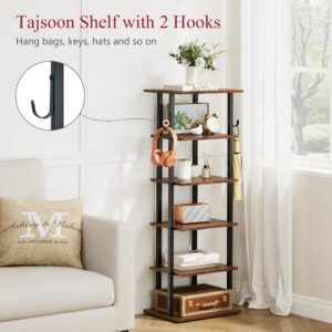 Tajsoon 6 Tier Tall Narrow Shoe Rack Organizer with 2 Hooks, Vertical Shoe Rack for Small Spaces, Shoe Shelf for 10-12 Pairs of Shoes, Small Shoe Rack for Closet, Entryway, Living Room, Bedroom