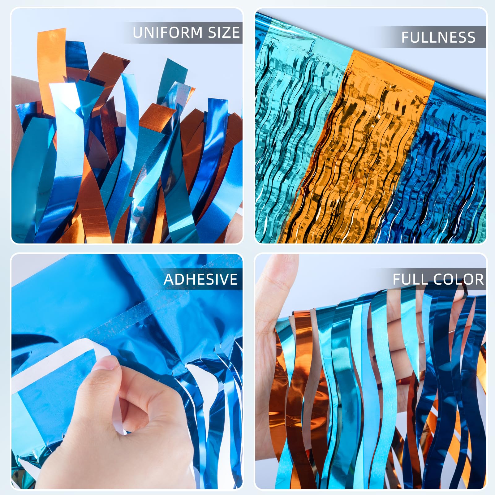 Blue Dog Birthday Party Decorations, Wavy Blue Orange Table Skirt Metallic Tinsel Foil Fringe Streamers for Square or Round Table (6ft/8ft), Blue Dog Themed Party Supplies - 29x108 Inches (2 Pcs)