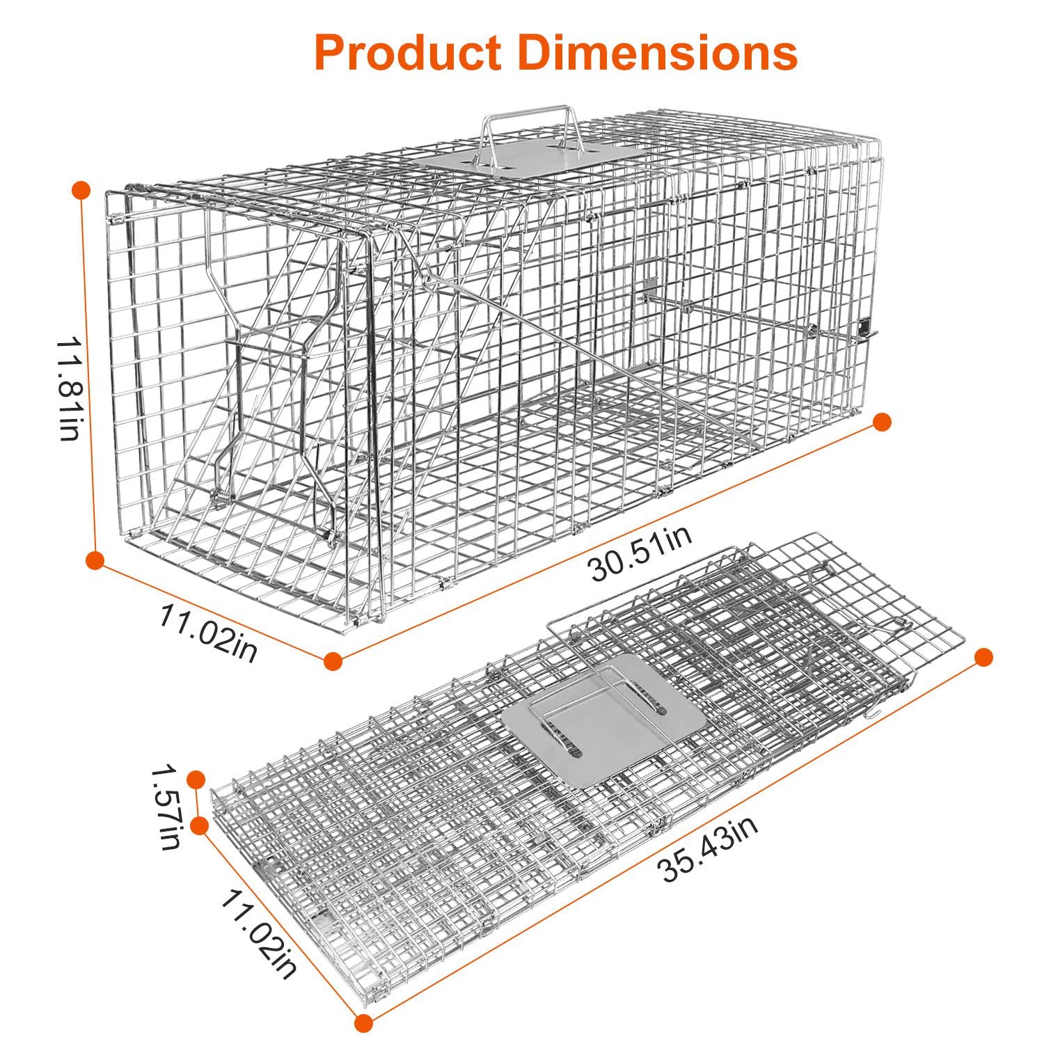 ECOOOL Large Live Animal Trap Cage 30""x11""x12"" Collapsible Heavy Duty Humane Live Animal Trap for Raccoons,Squirrel,Cats,Gopher,Beavers,Chipmunk,Groundhogs,Shunks,Easy to Catch and Release, Silver