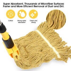 Commercial Mop, Looped-End String Industrial Mop, Heavy Duty Mops with 2 String Mop Heads for Floor Cleaning, Blue/Yellow