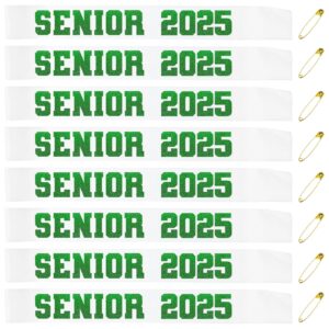 generic 8 pcs white senior 2025 sashes with green glitter letters - graduation celebration sash, senior sashes class of 2025, senior cheer sash, class competition sashes, graduation party supplies