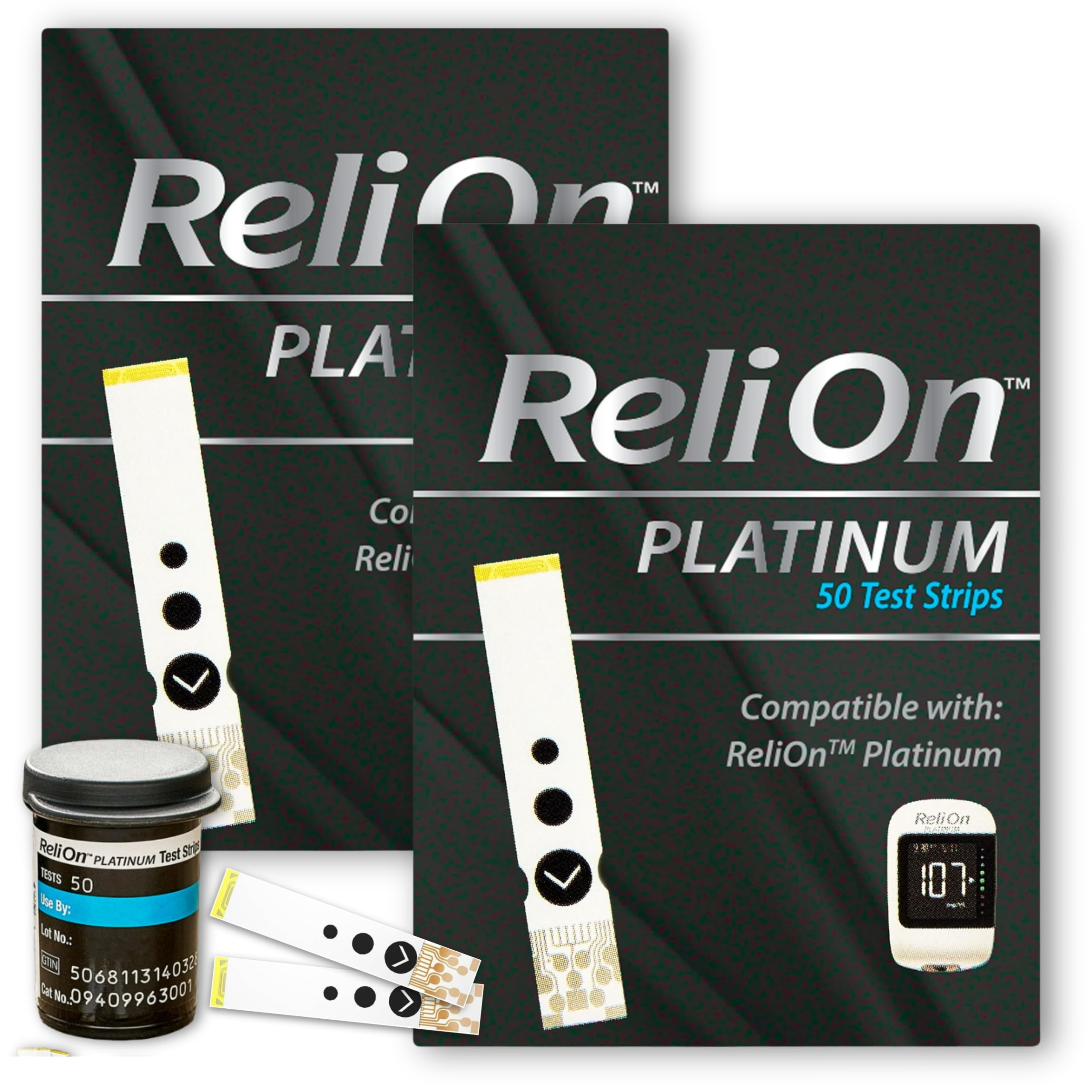 ReliOn Test Strips, Platinum 50 Count (Pack of 2), Set with Fusion Shop Keychain Case Pills(1), Boxed by Fusion Shop Store