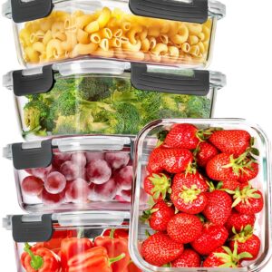 CEKEE Glass Meal Prep Containers with Lids, 5 Pack 36 OZ Glass Food Storage Containers, Airtight Glass Lunch Containers Set, Salad Container for Microwave, Oven, Freezer & Dishwasher Safe