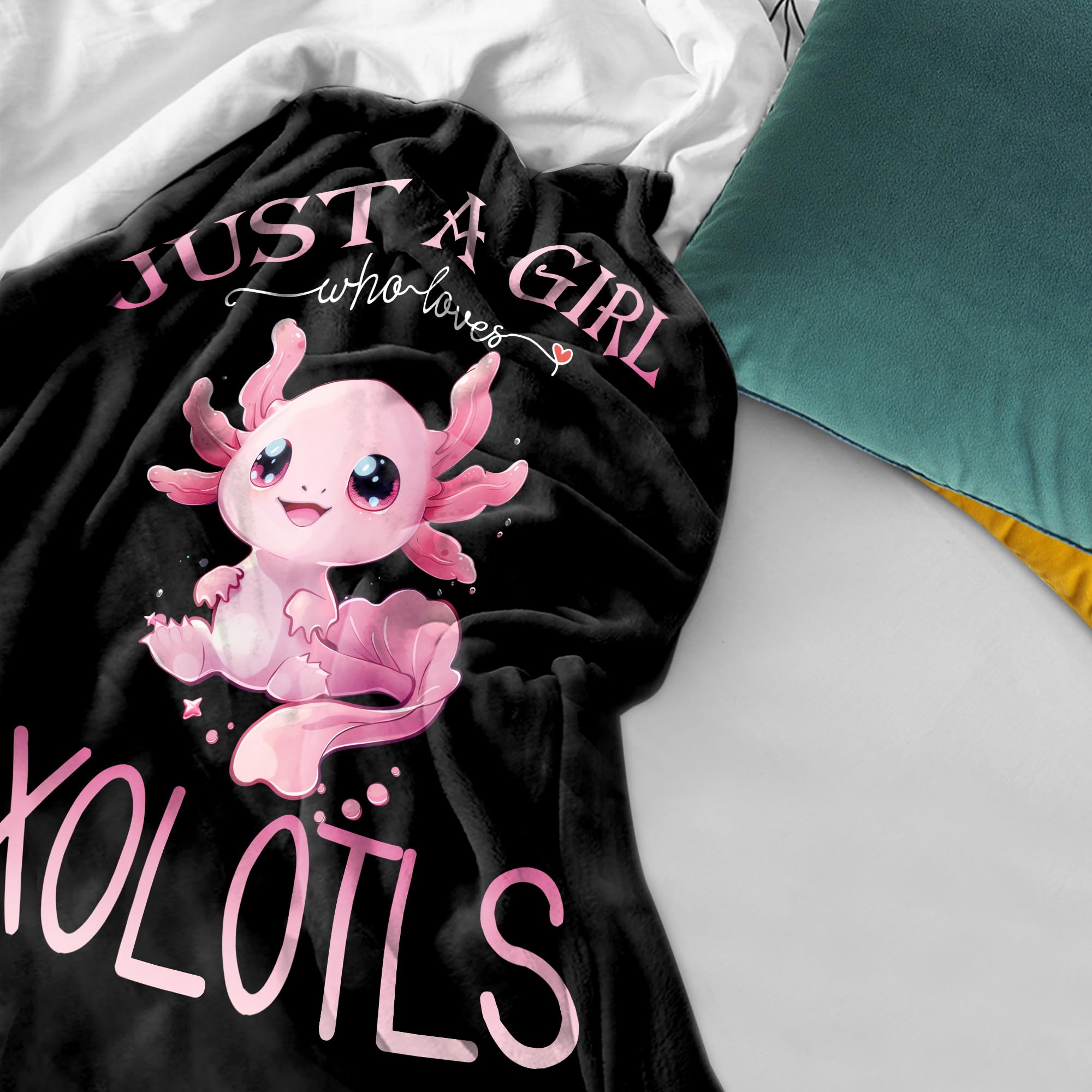 Best Axolotl Gifts for Girls, Axolotl Blanket, Cute Axolotl Christmas Birthday Gifts, Axolotl Birthday Decorations Gifts, Gifts for Axolotl Lovers, Just a Girl Who Lovers Axolotl Gifts Blanket 40"x50"