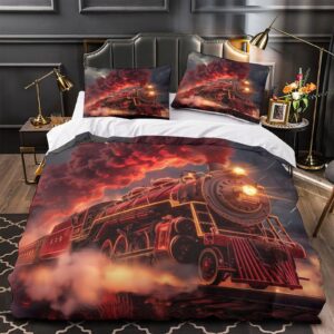 ERGTT Aerial Train Comforter Covers 3D Print Steam Quilt Cover for Teens and Adults Duvet Cover Bedding Set Soft Microfiber with Zipper Closure with Pillow Cases 3 Pieces Full（203x228cm）