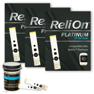 relion test strips- platinum 50 count testing blood glucose (pack of 3), boxed by fusion shop store