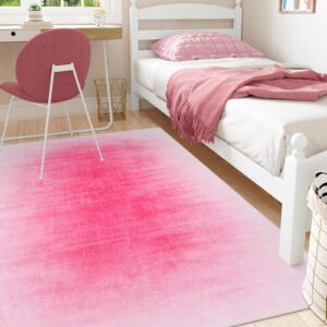 Collive Hot Pink 5x7 Area Rugs for Bedroom Girls, Contemporary Ombre Nursery Rug Washable Non-Slip Living Room Rugs, Soft Cute Baby Bedside Carpet for Dorm Playroom, Kids Room