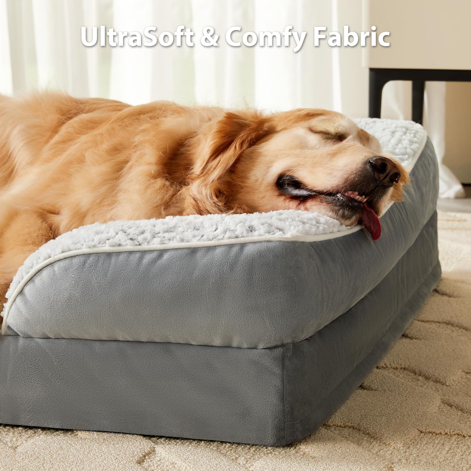 LEXTRO Orthopedic Large Dog Bed, Sofa Dog Bed Large Sized Dog with Egg Crate Foam, Large Dog Bed with Removable Washable Pillow Cover, Waterproof Dog Couch Bed with Anti-Slip Bottom, PET Bed