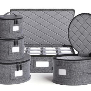 China Storage Containers Hard Shell Box for Moving Dishes, Plate, Saucers, Dinnerware, Mugs, Wine and Glasses Quilted Organizer Dividers for Packing Fine China Storage Containers 5Piece Grey