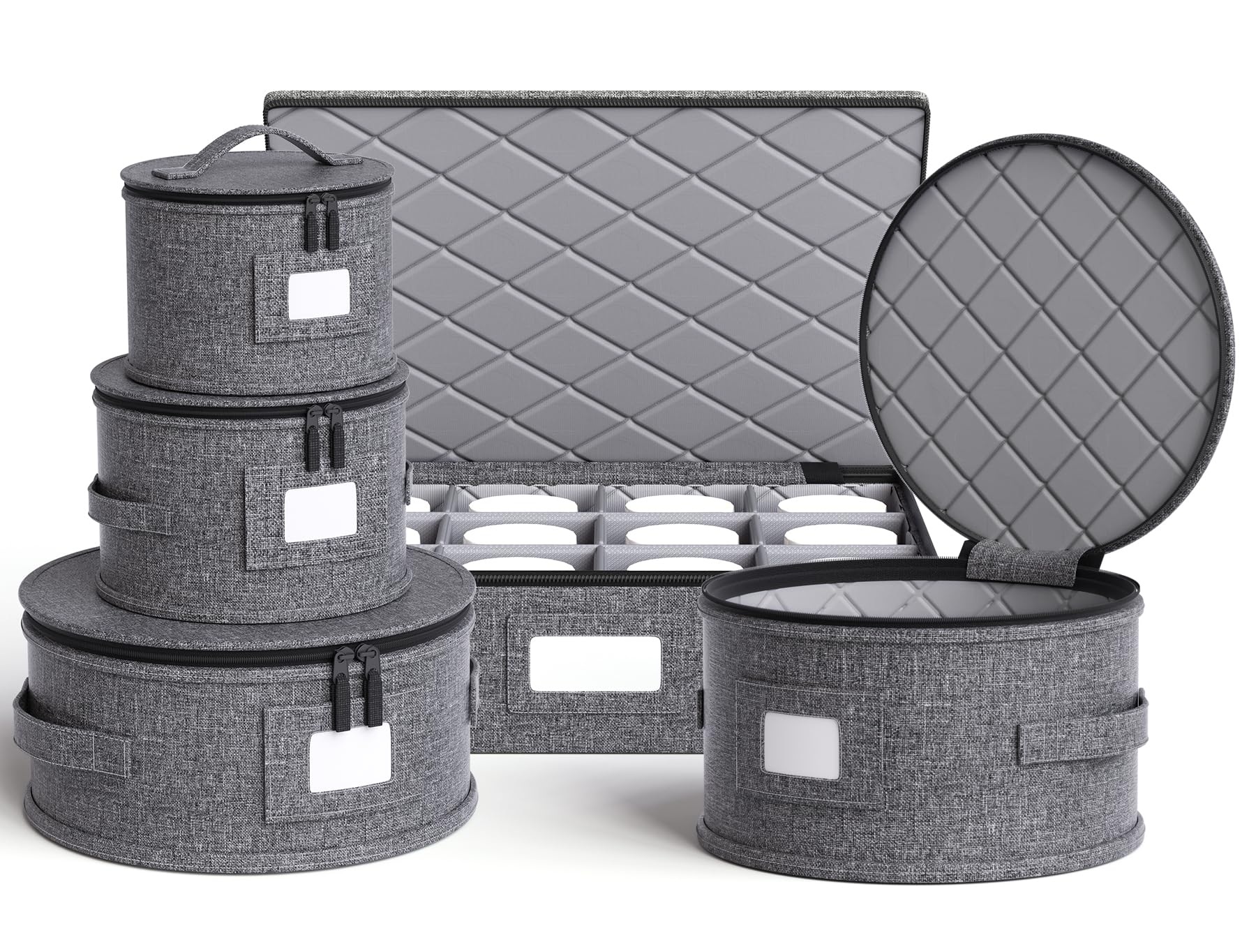 China Storage Containers Hard Shell Box for Moving Dishes, Plate, Saucers, Dinnerware, Mugs, Wine and Glasses Quilted Organizer Dividers for Packing Fine China Storage Containers 5Piece Grey