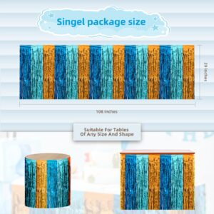 Blue Dog Birthday Party Decorations, Wavy Blue Orange Table Skirt Metallic Tinsel Foil Fringe Streamers for Square or Round Table (6ft/8ft), Blue Dog Themed Party Supplies - 29x108 Inches (2 Pcs)