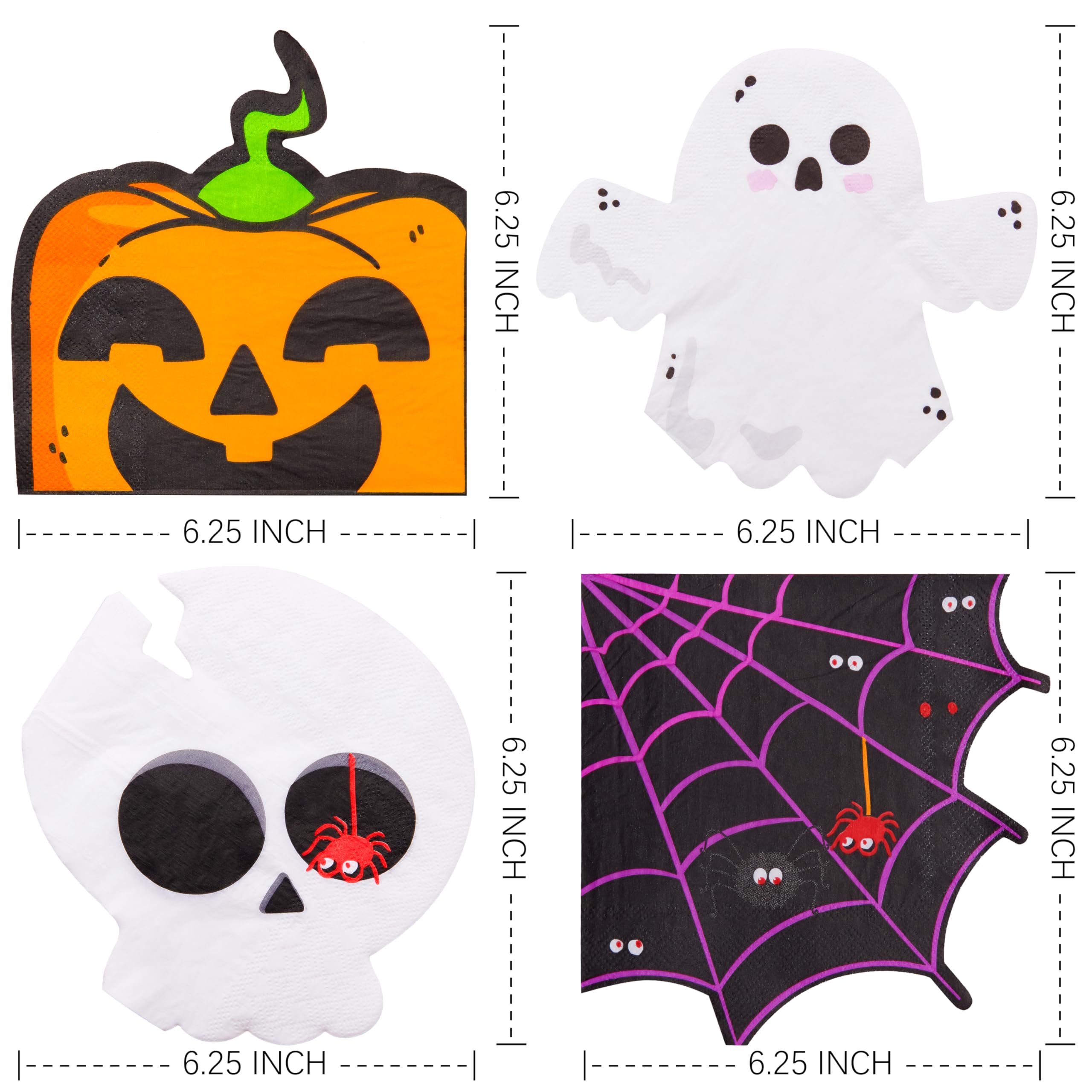 Crisky 100 Pcs Halloween Cocktail Napkins - 4 Assorted Design - Paper Cocktail Napkins for Halloween Party Decoration, 3-Ply,