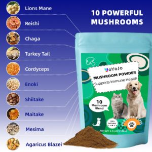 Mushrooms Extract Powder for Dogs & Cats - 10 Mushrooms Complex Pet Supplement for Immunity, Cellular Health, Cognition, Longevity - Lion's Mane, Turkey Tail, Reishi for Dogs & Cats - 3.53 oz / 100g