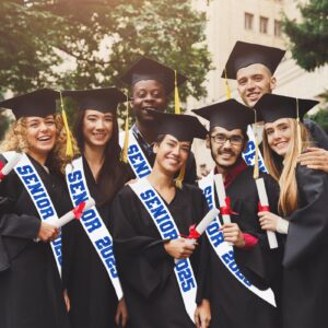 8 Pcs White Senior 2025 Sashes with Royal Blue Glitter Letters - Graduation Celebration sash, Senior Sashes Class of 2025, Senior Cheer Sash, Class Competition Sashes, Graduation Party Supplies