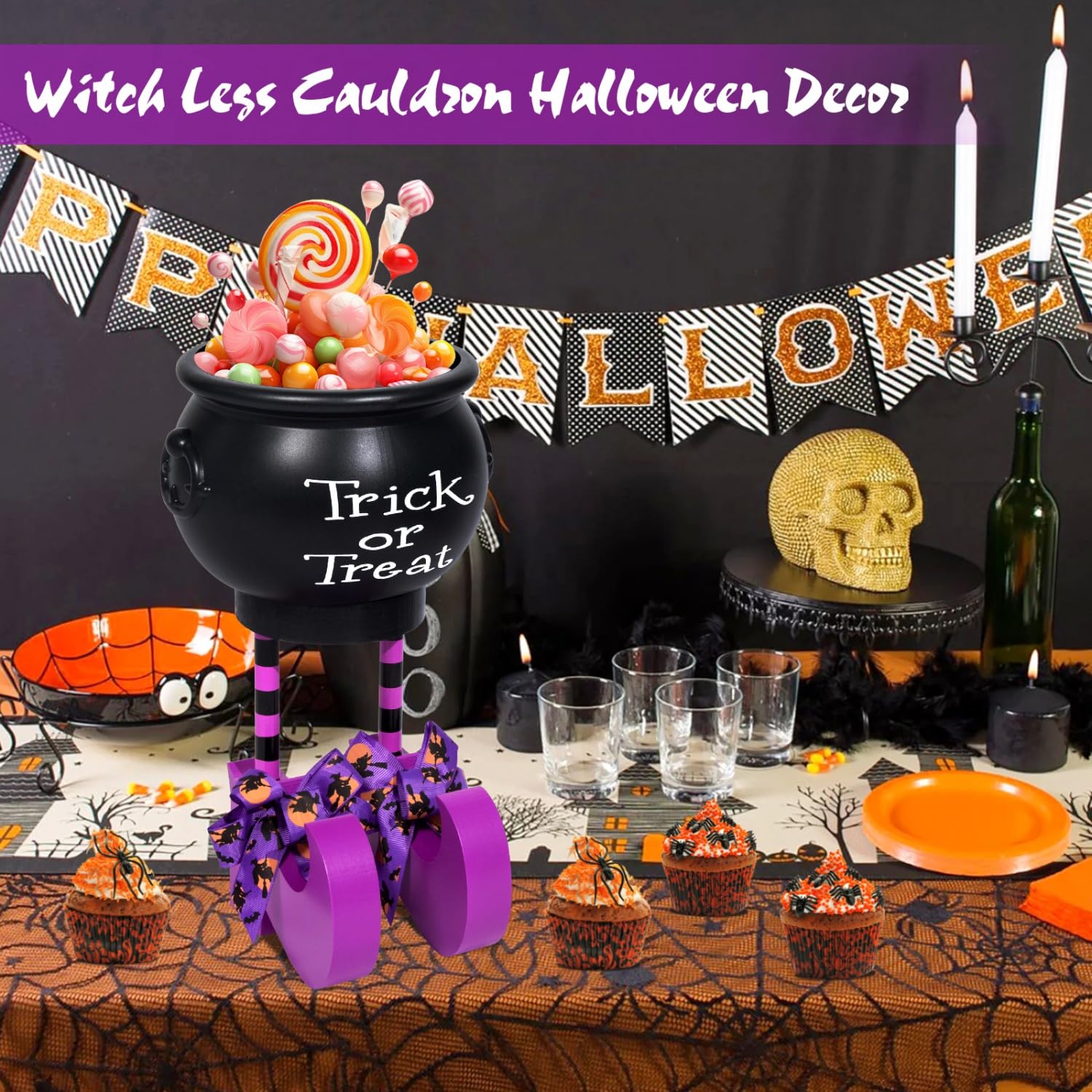 JETEHO Halloween Decor Halloween Party Supplies Cauldron Candy Bowl, Halloween Candy Bowl Witches Cauldron Serving Bowl Trick or Treat Bowl Halloween Serving Bowl Halloween Bowl for Candy Party Decor