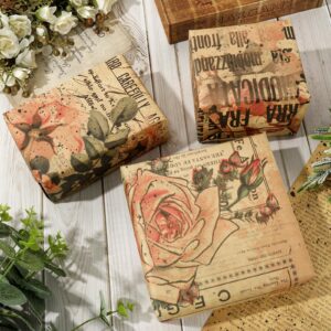 JarThenaAMCS 12 Sheets Vintage Wrapping Paper - Not Roll - Rose Floral Old Newspaper Style Gift Wrap Paper Folded Flat Retro Art Paper for DIY Crafts, 19.7 x 27.6 Inch