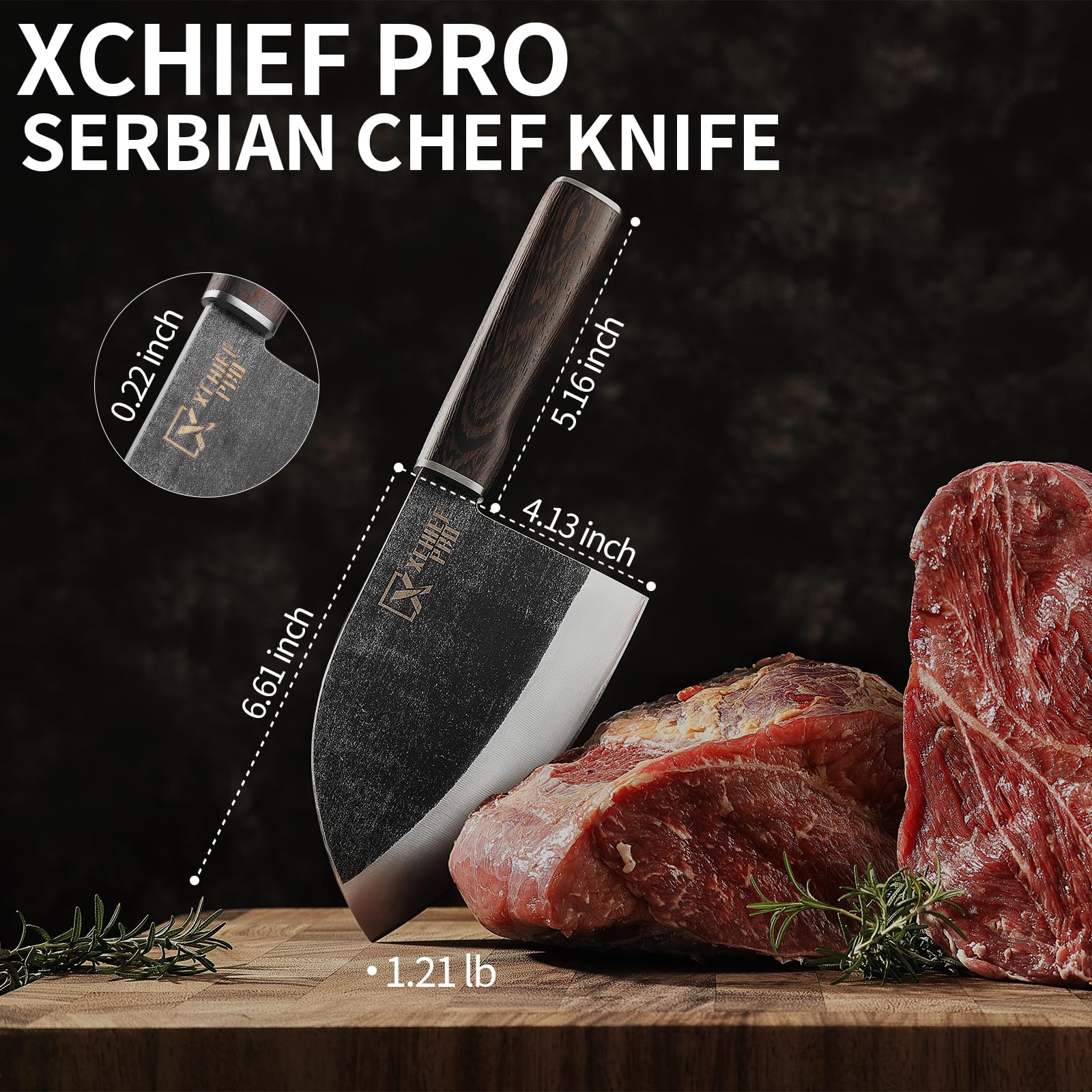 XCHIEF PRO 6.6'' Meat Cleaver - Serbian Chef Knife, Sharp Butcher Knife for Meat Cutting, Japanese High-Carbon Kitchen Chopping Knife for BBQ, Gift Idea, Cooking Knife with Premium Gift Box