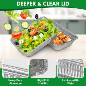 YQER 10 Pack Aluminum To Go Containers with Clear Lids, 2.25 LB Capacity (8.5''X6'') Small Aluminum Foil Pans - 10 Heavy Duty Foil Food Containers & 10 Clear Lids, Disposable Tin Foil Trays for Baking