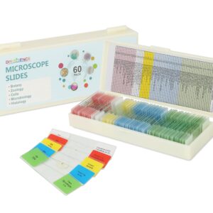 Microscope Slides for Kids Ages 8+, 60 Prepared Microscope Slides with Specimens of Animals Plants Microbe Cells and Histology Anatomy, Customized Prepared Slides for 3rd-8th Grade Kids Students