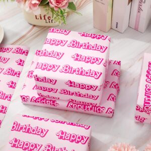 JarThenaAMCS Happy Birthday Wrapping Paper Mini Roll 17in x 32.8Ft Y2K Pink Gift Wrap Paper for Birthday Party Wrapping Supplies