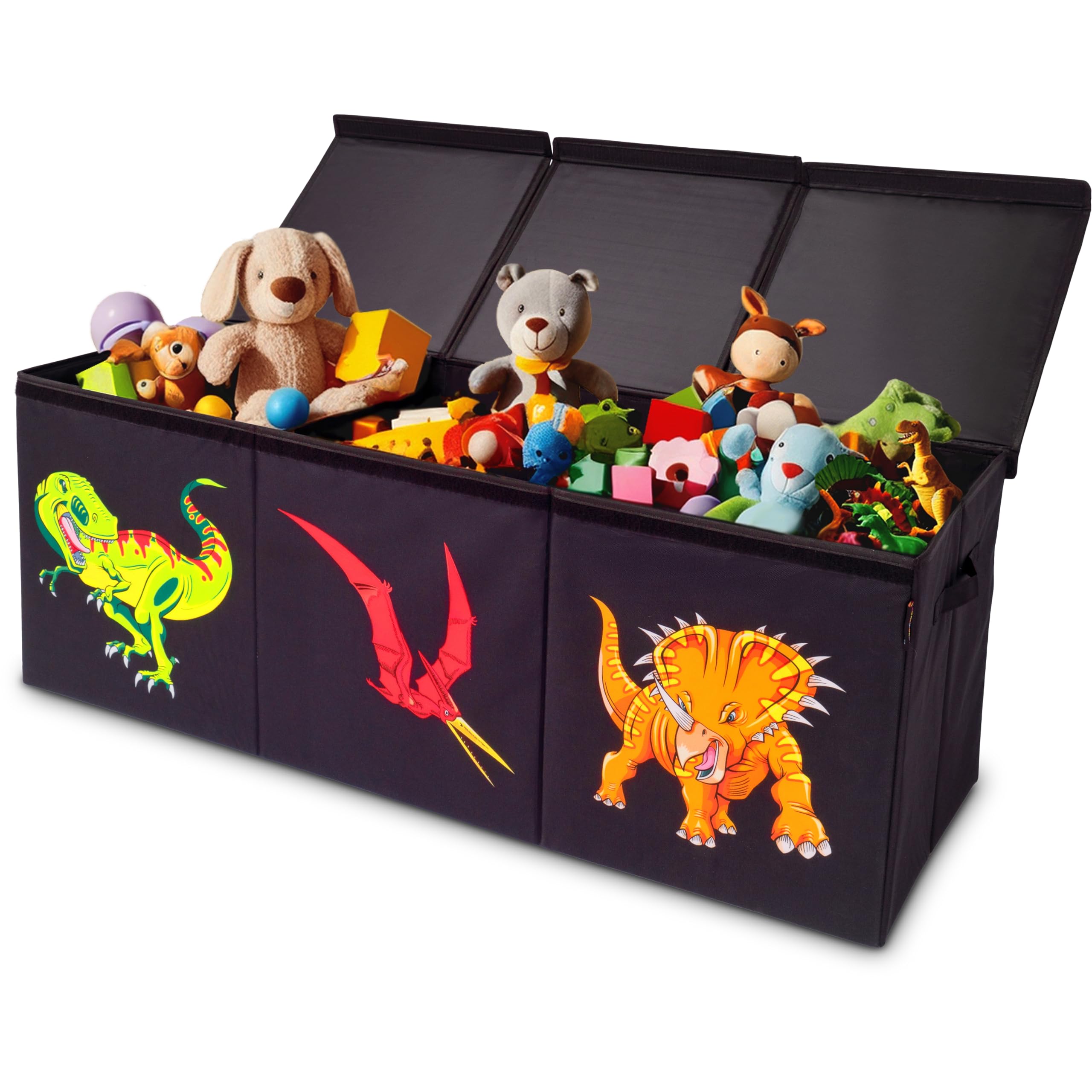 KLOWADOMA Extra Large Collapsible Dino Toy Box with Lids for Kids - Toy Storage Organizer, Chest, and Bin in Living Room, Playroom or Kids Room Organization