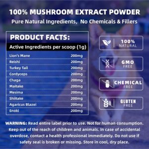 Mushrooms Extract Powder for Dogs & Cats - 10 Mushrooms Complex Pet Supplement for Immunity, Cellular Health, Cognition, Longevity - Lion's Mane, Turkey Tail, Reishi for Dogs & Cats - 3.53 oz / 100g