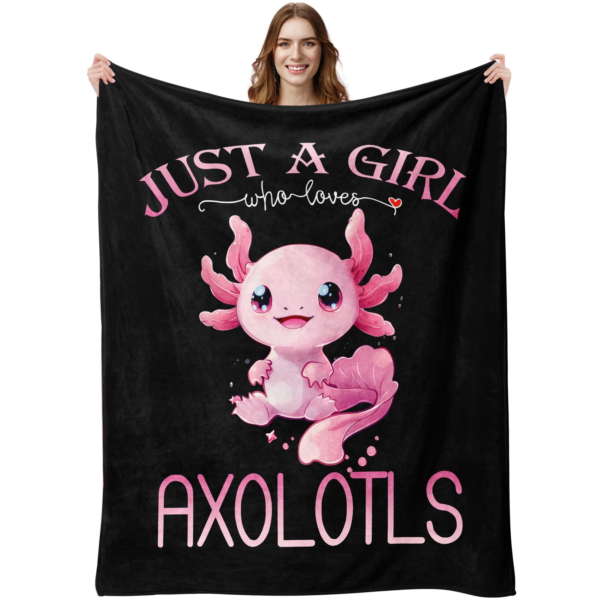 Best Axolotl Gifts for Girls, Axolotl Blanket, Cute Axolotl Christmas Birthday Gifts, Axolotl Birthday Decorations Gifts, Gifts for Axolotl Lovers, Just a Girl Who Lovers Axolotl Gifts Blanket 40"x50"