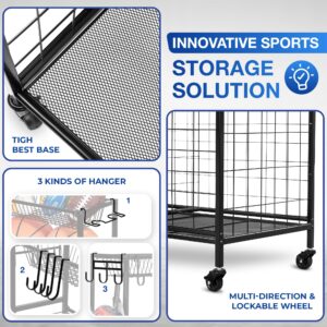 Yes4All Garage Sports Equipment Organizer, Garage Ball Storage, Rolling Ball Storage for Indoor/Outdoor Use, Steel, Black