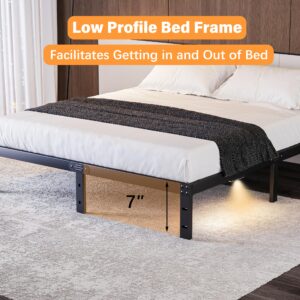 qimamo 7-Inch Low Bed Frame Full with LED Night Light, Metal Platform Full Size Bed Frame,No Box Spring Needed, Easy Assembly, Heavy Duty, Noise-Free, Black