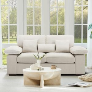 loveseat sofa couch 73", chenille love seat couch sofa with removable back seat cushions, upholstered living room sofa with 2 throw pillows 1 lumbar pillow, sofa for small space apartment lounge-beige