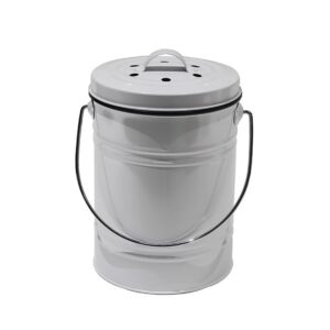 Kitchen Compost Bin with Airflow Lid, 1.3 Gallon Metal Countertop Compost Bucket, Indoor Composter, White