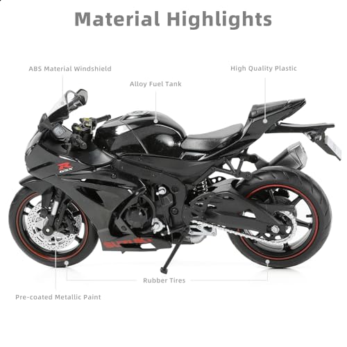 Risopen 1/12 SUZUK 1000R Motorcycle Model Toy Mini Alloy Metal Diecast Motorcycle Model Black Motorcycle Model Toy Sport Motorcycle Racing Model Collection Gift for Men Kid Boy (SUZUK GSX R1000R)